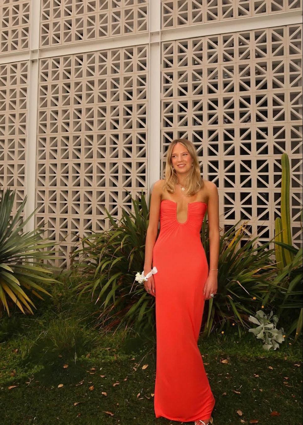 Arced Palm Dress- Grapefruit - S