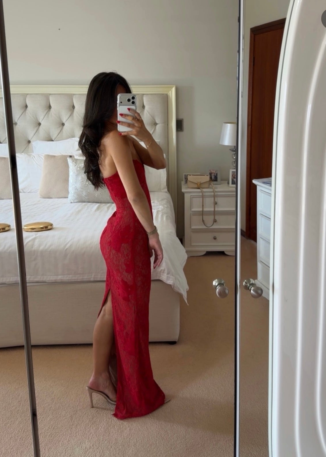 Lucienne Red Lace Maxi Dress by House of CB